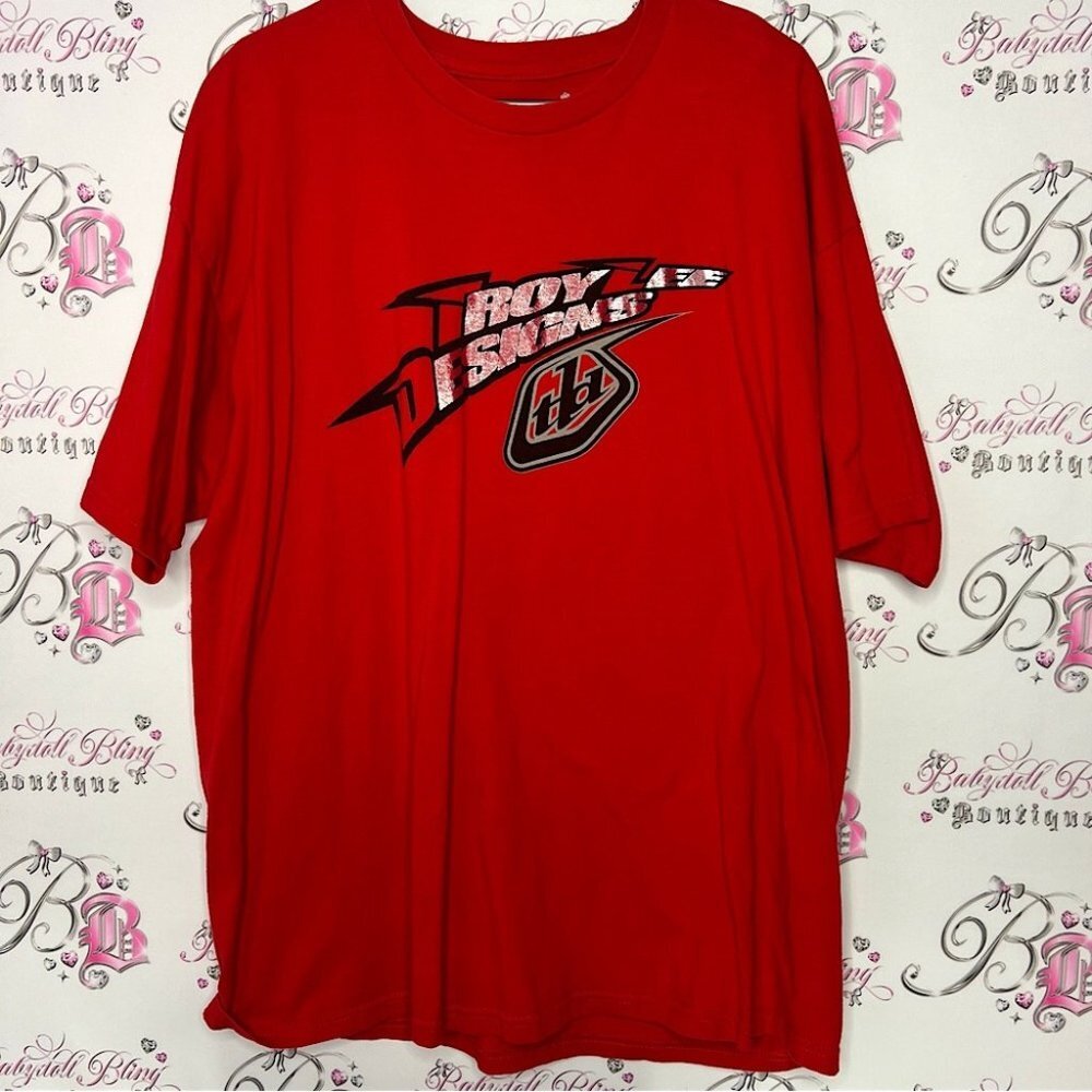 Troy Lee designs tshirt shiny silver decal TLD black logo red shirt motocross